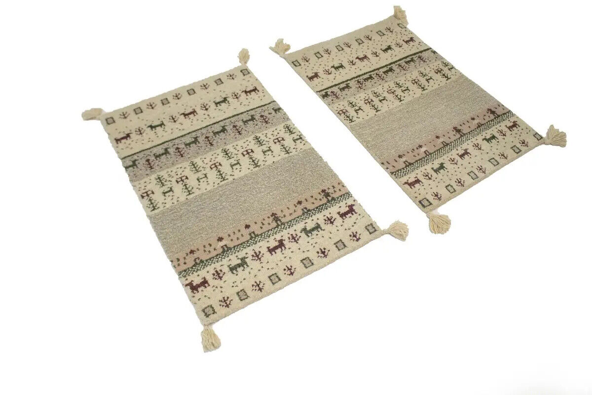 2X3 ft Pair of Hand-Knotted Tribal Plush Gabbeh