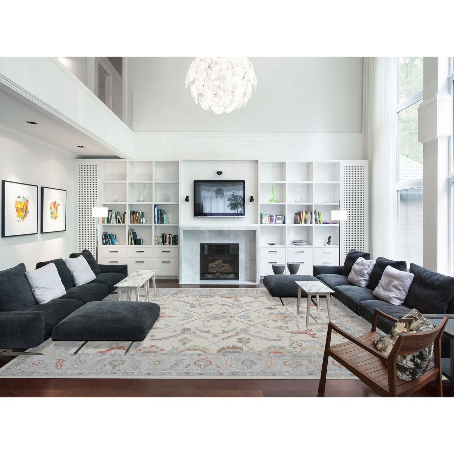 12'4"X15'3" Ivory, Afghan Angora Oushak, Wool Hand Knotted, Oversized Rug