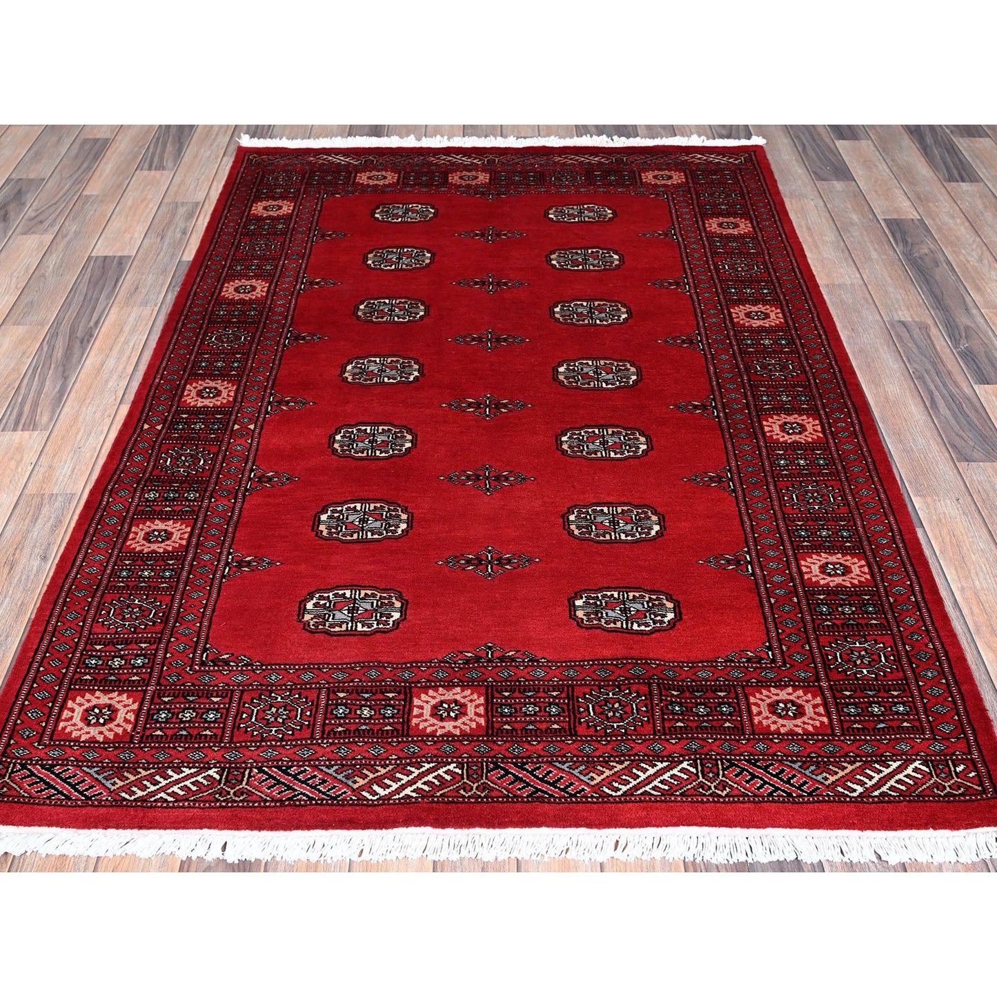 4'2"X6' Scarlet Red Princess Bokara Soft Wool Hand Knotted Oriental Rug