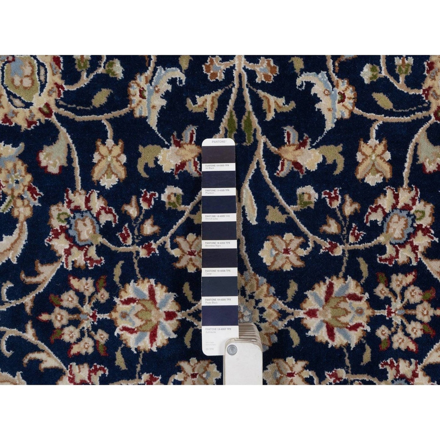 5'X5' Navy Nain With Flower Design Wool And Silk Hand Knotted Round Rug