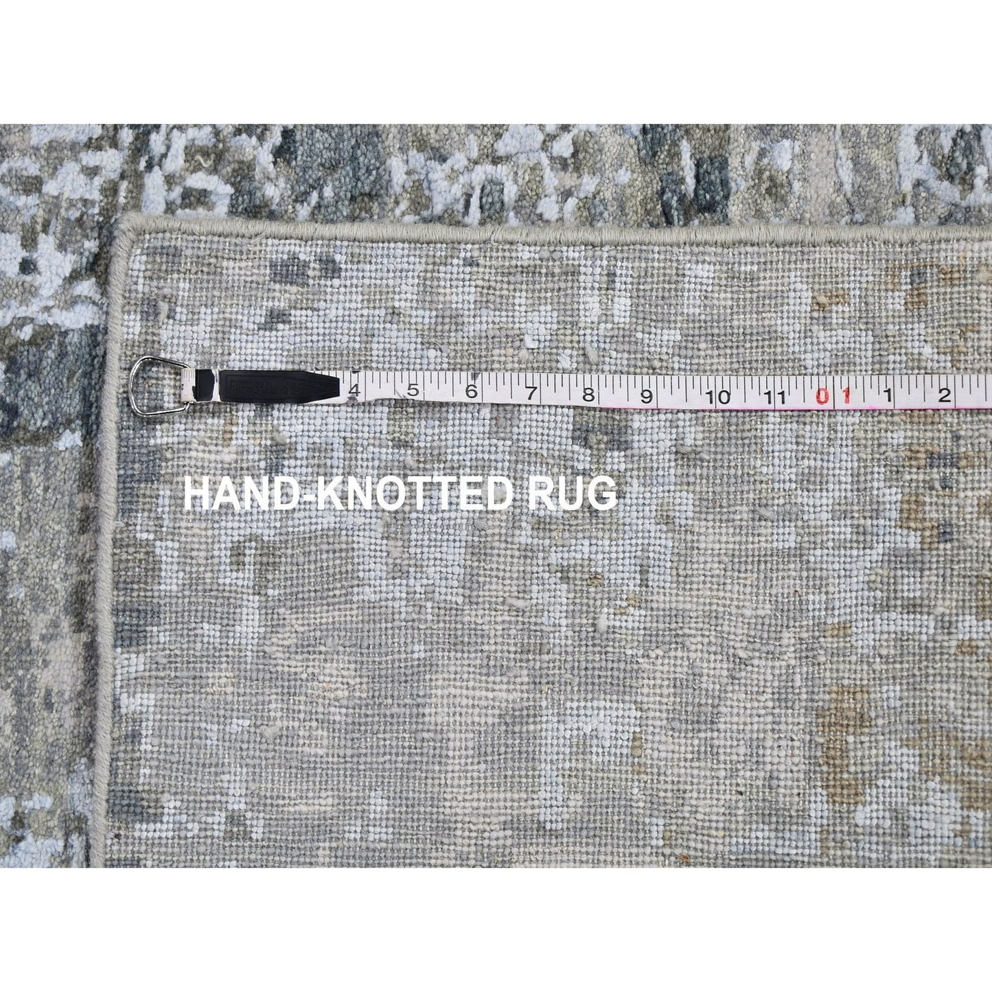 2'6"X12'3" Abstract Design Wool And Silk Dense Weave Hand Knotted Rug