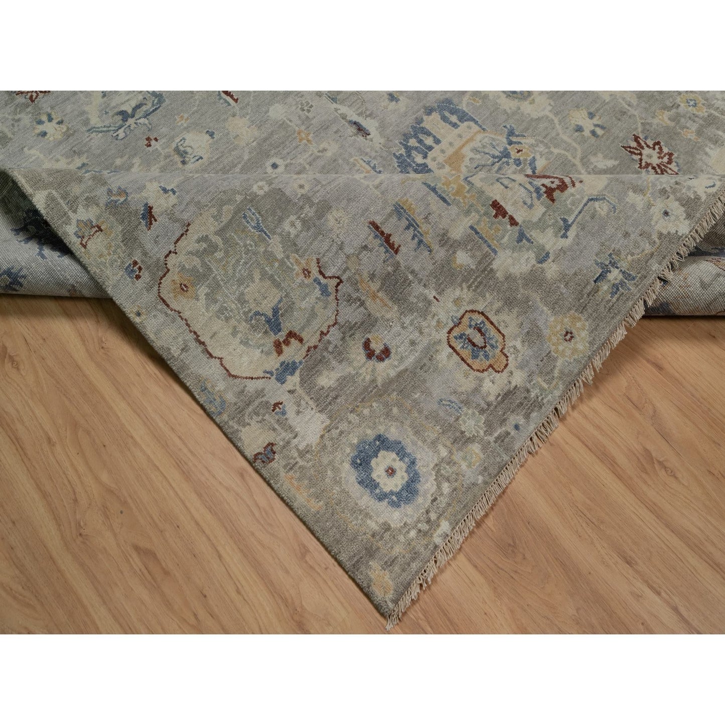 6'1"X9' Agate Gray Oushak With Broken Pattern 100% Wool Hand Knotted Rug