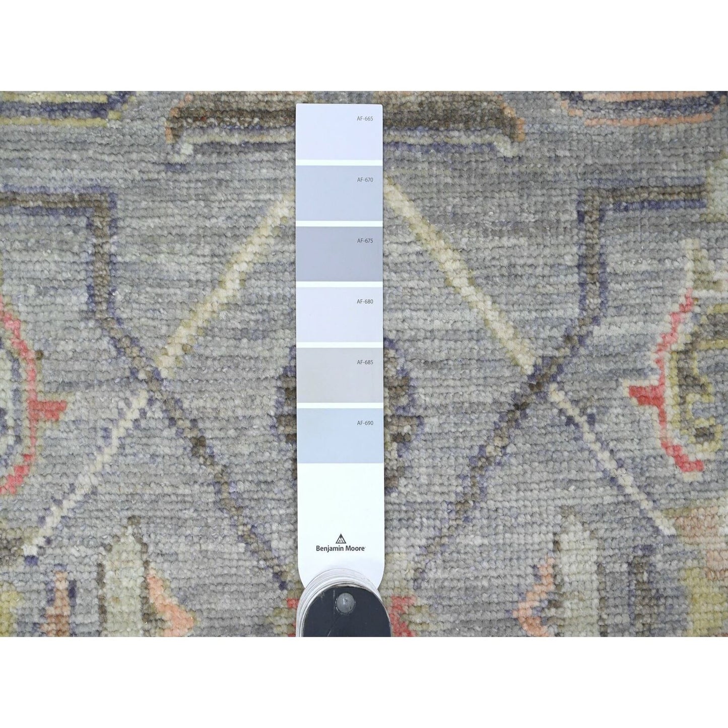 4'X10'1" Gray Angora Oushak Vines Design Hand Knotted All Wool Runner Rug