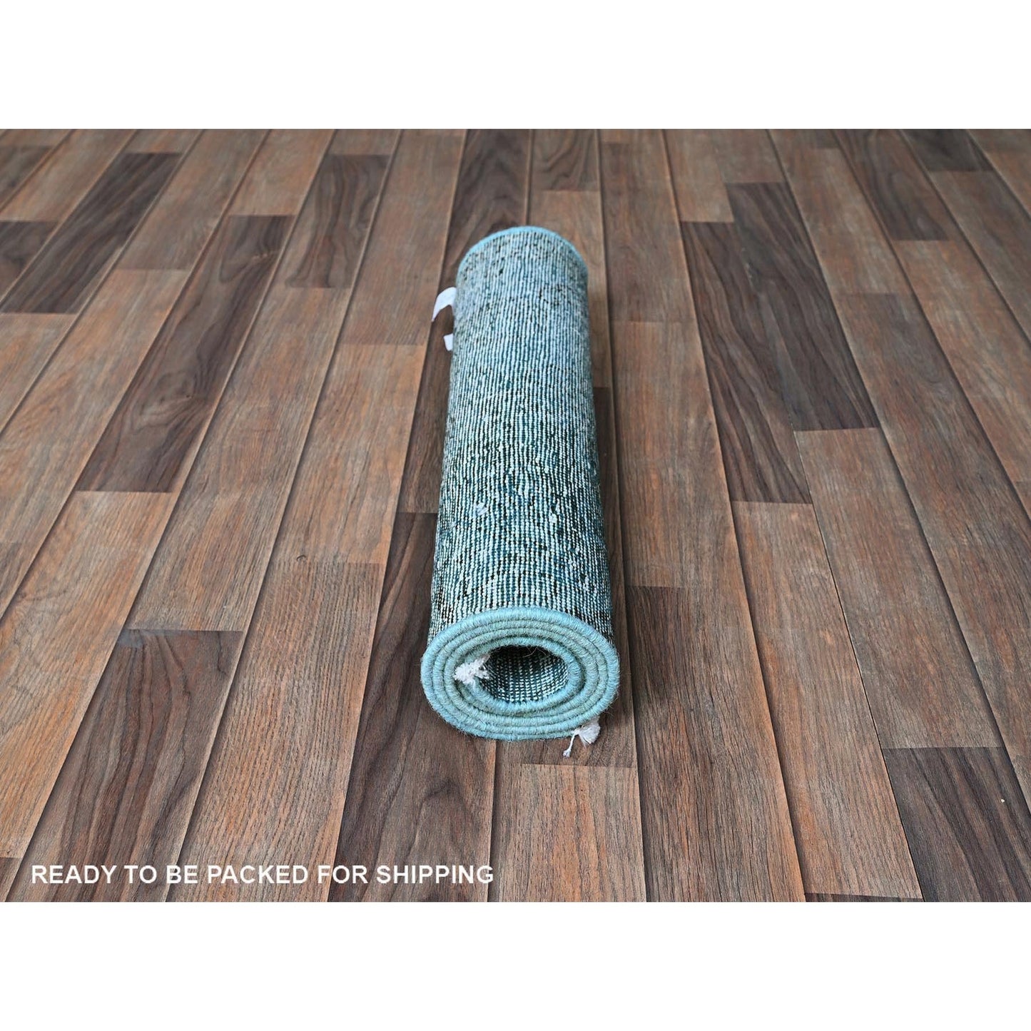 2'X5' Aqua Green Overdyed Vintage Zoroastrian Hand Knotted Wool Runner Rug