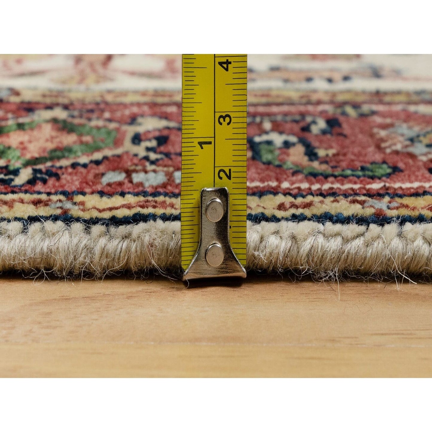 2'7"X6'2" White Wool Antiqued Heris Re-Creation Hand Knotted Runner Rug