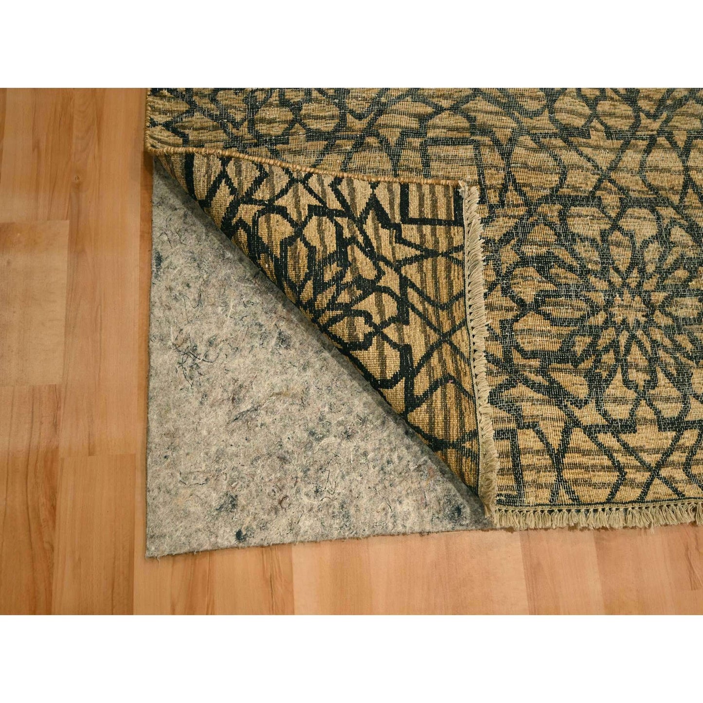 7'8"X8'7" Brown Flower Rosette Motif Undyed Natural Wool Hand Knotted Rug