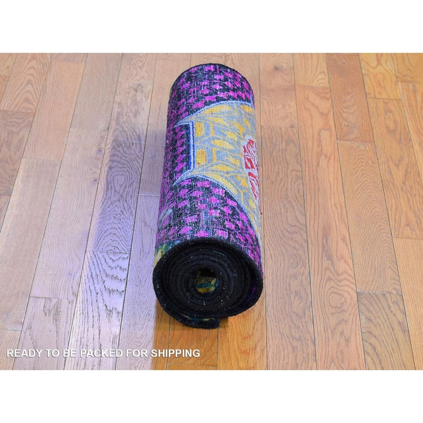 2'6"X10'4" Sari Silk With Textured Wool Mamluk Design Handmade Runner Rug