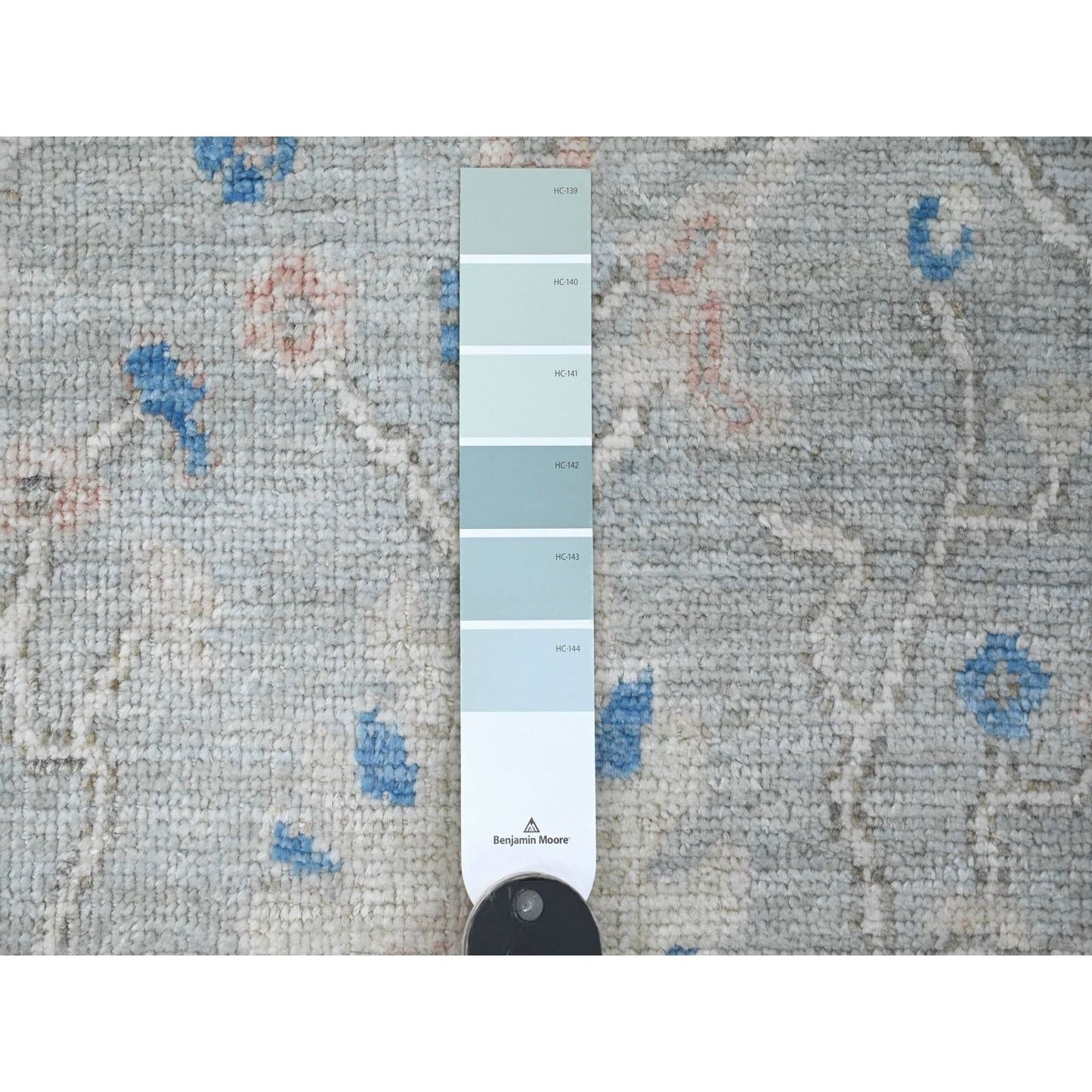 2'10"X9'7" Gray Angora Oushak Leaf Design Hand Knotted Wool Runner Rug