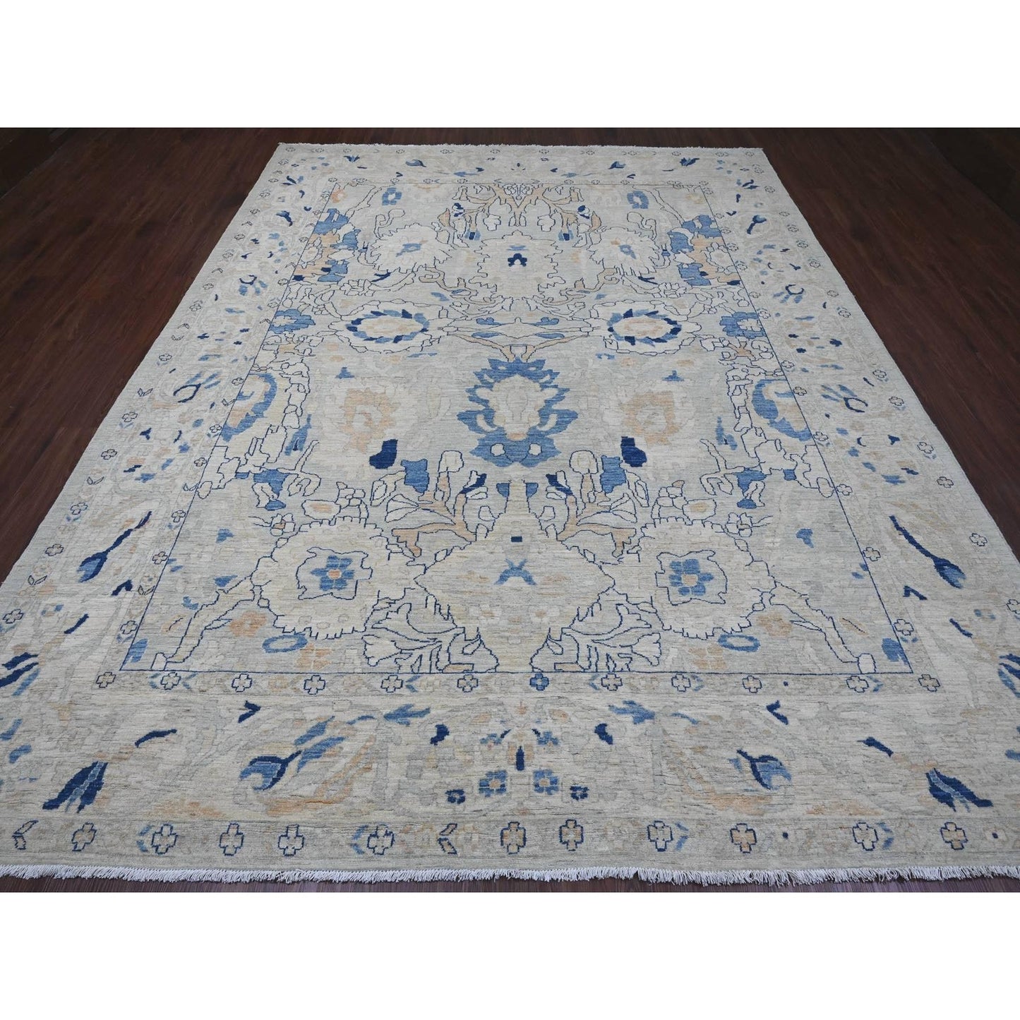 9'X11'7" Oyster Gray Ziegler Mahal Design Peshawar Hand Knotted Wool Rug