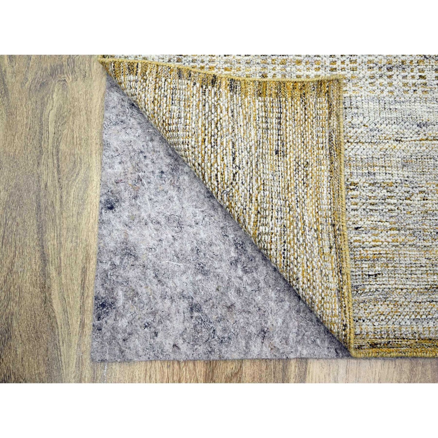 2'7"X8'2" White & Gold Hand Knotted Oxidized Grass Design Wool Runner Rug