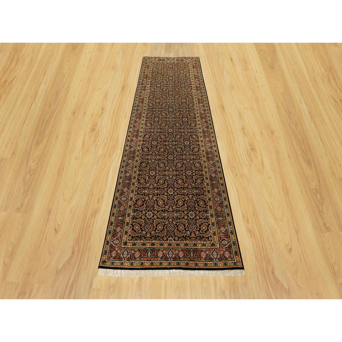 4'X11'9" Hague Blue Fish Herati Design Hand Knotted Wide Runner Rug