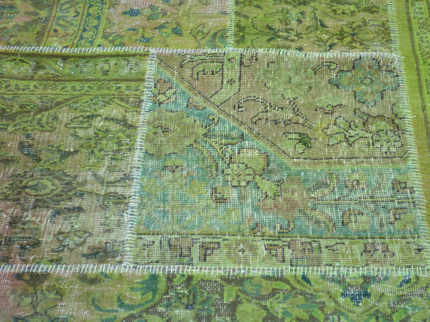 13'2"X15'8" Overdyed Patchwork Worn Down Tebraz Pure Wool Handmade Rug