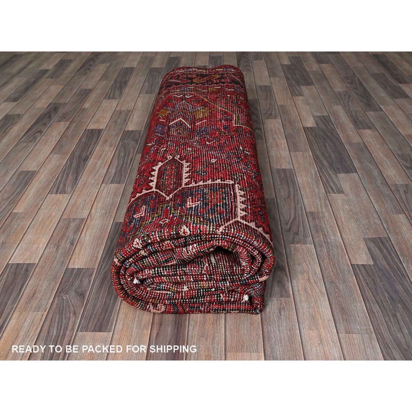9'7"X12'2" Red Vintage Zoroastrian Heris 100% Wool Hand Knotted Clean Rug