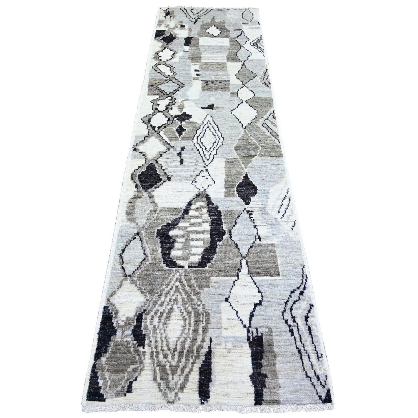 2'7"X9'9" Ivory Moroccan Berber Design Wool Hand Knotted Runner Rug