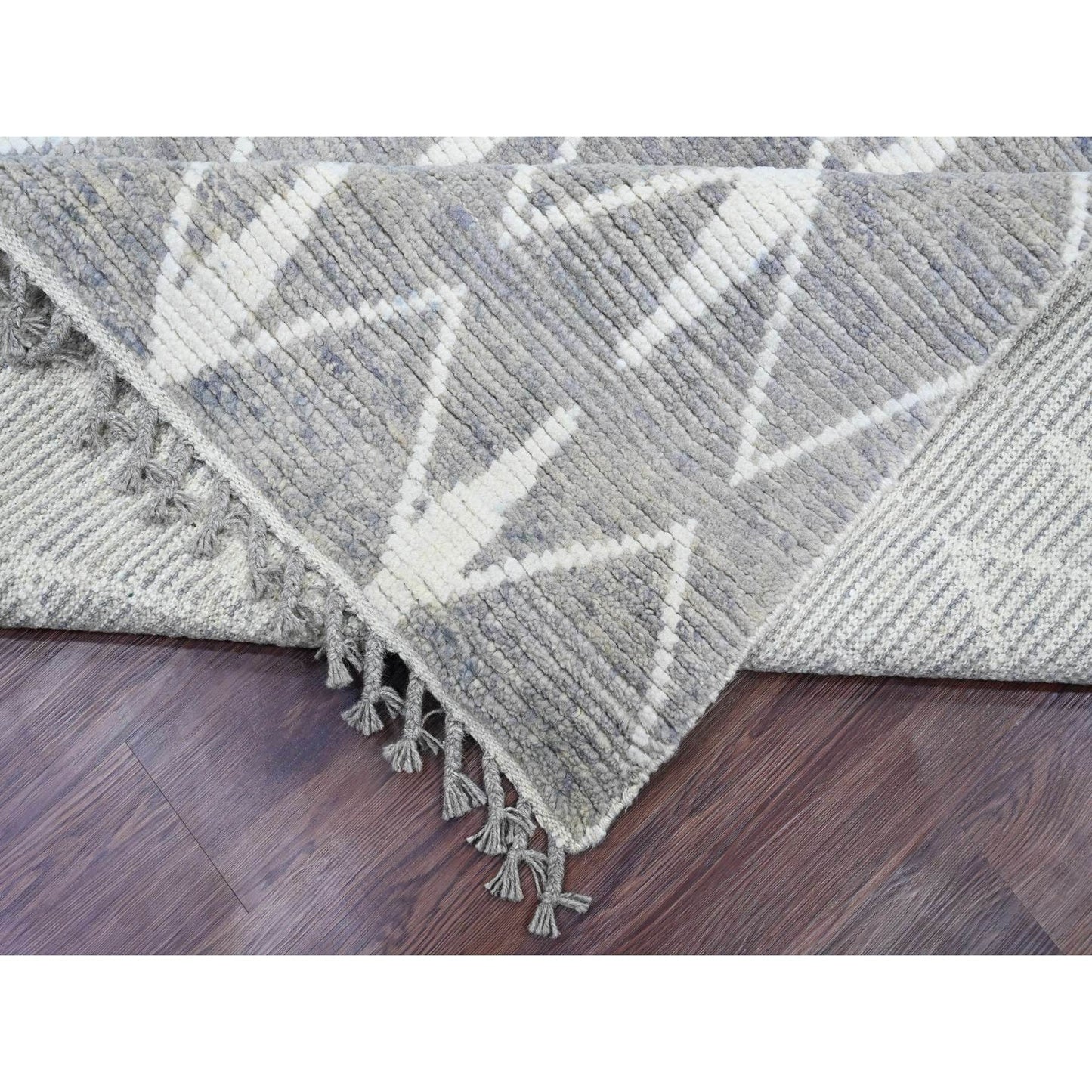 9'1"X12'4" Gray Moroccan Weave Geometric Pattern Hand Knotted Wool Rug