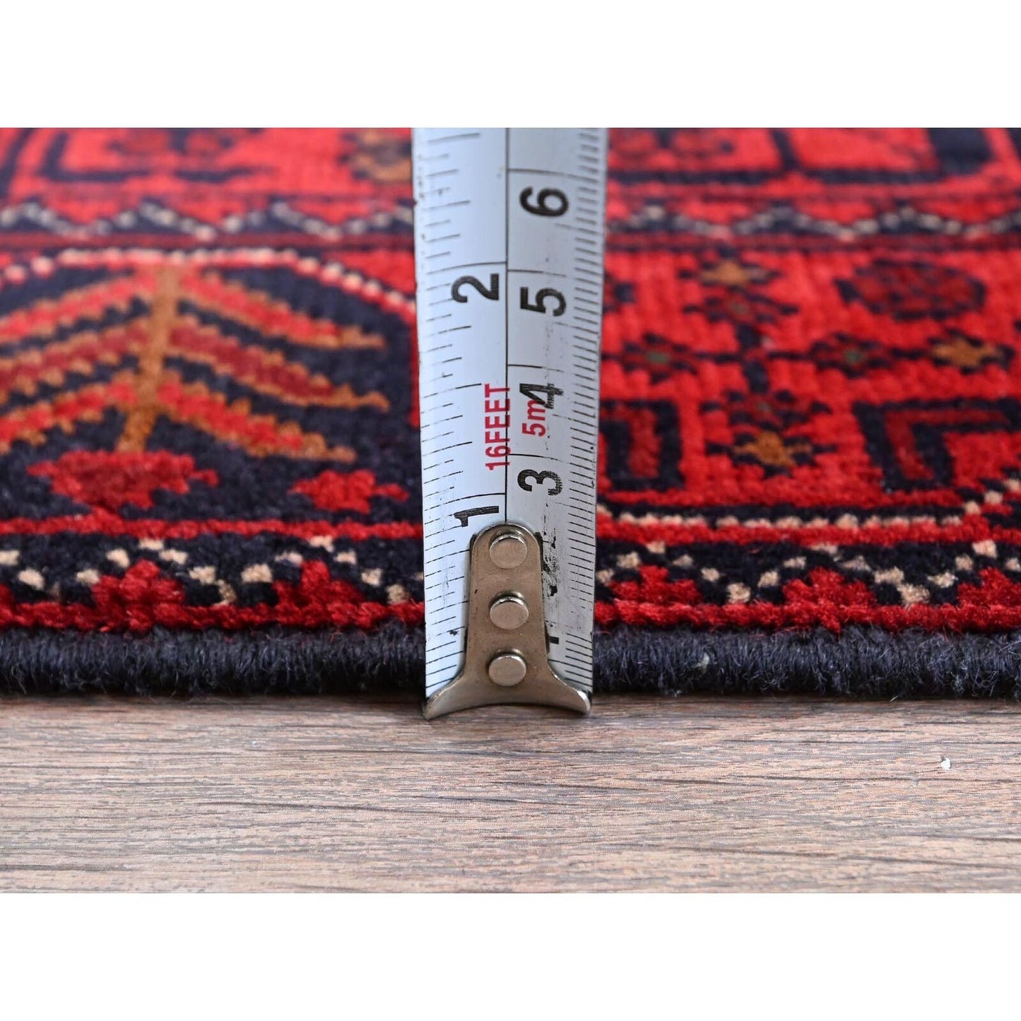 1'9"X5' Red Afghan Khamyab Geometric Design Wool Hand Knotted Runner Rug