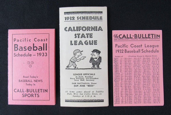 189983 Lot of (3) 1932-33 Pacific Coast and Calif State League Pocket Schedules