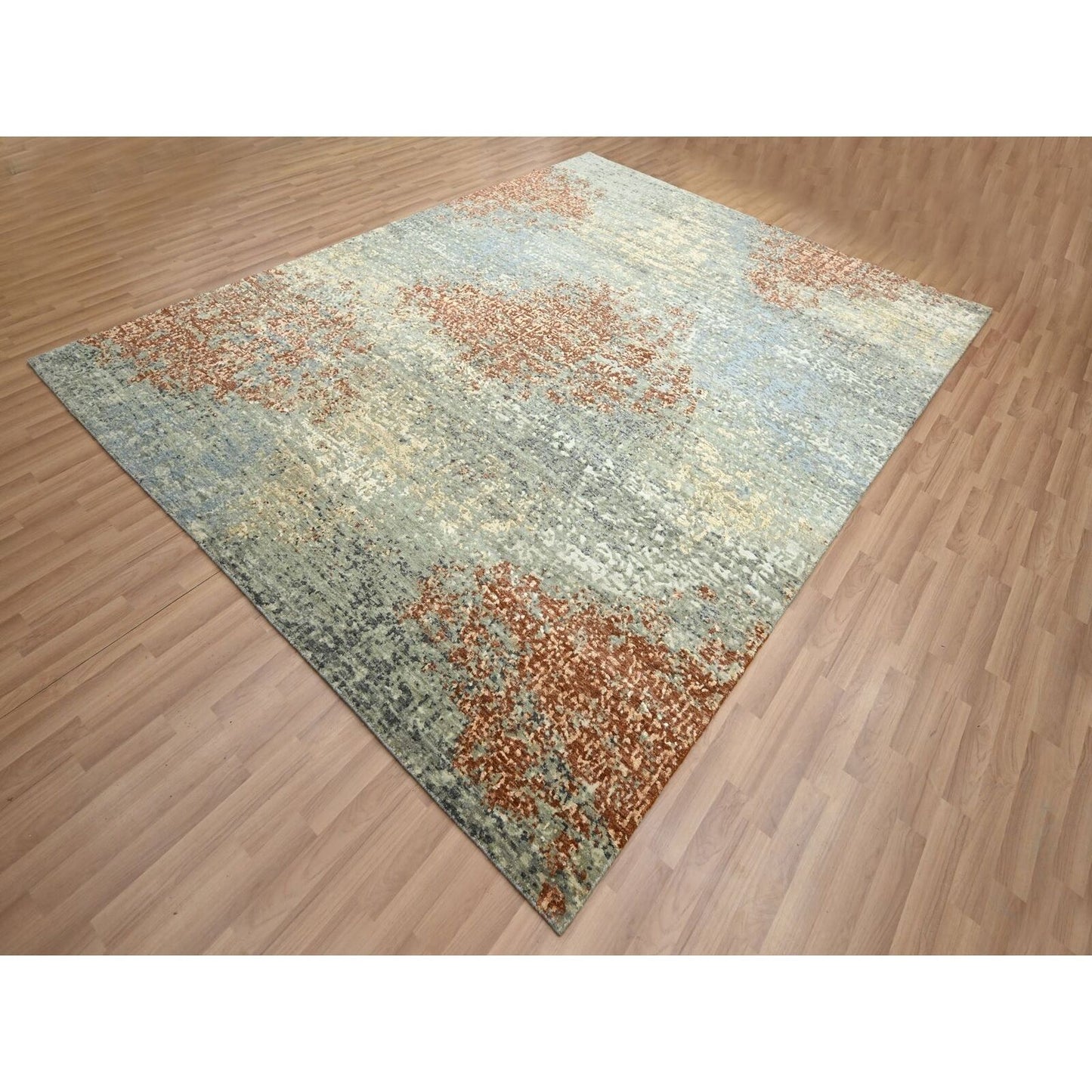 8'X10'6" Rust Red Zoroastrian Knot Abstract Design Wool Hand Knotted Rug