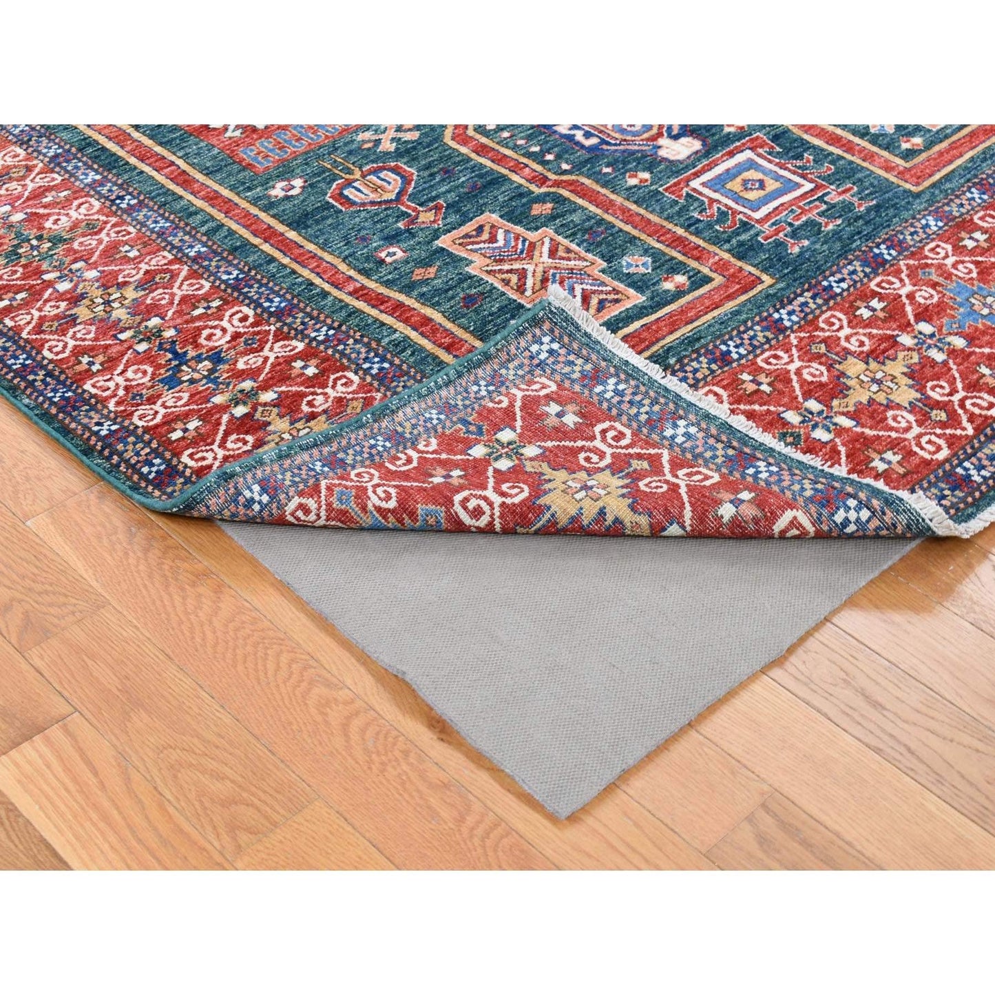 5'4"X7'9" Dark Green Afghan Super Kazak Hand Knotted Wool Oriental Rug