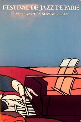 Festival Jazz By Adami 1991 Original Poster On Linen