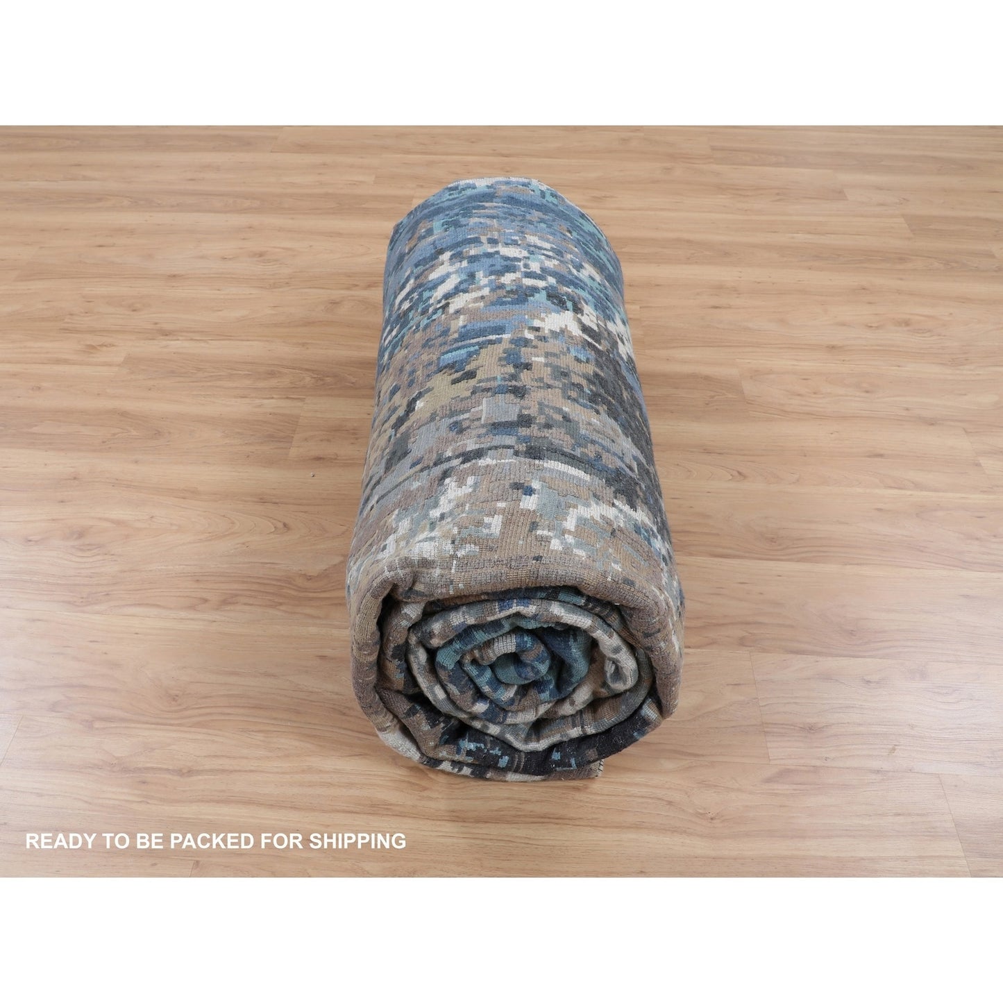 9'9"X'13'9" Blue Abstract Design Wool And Silk Hand Knotted Oriental Rug