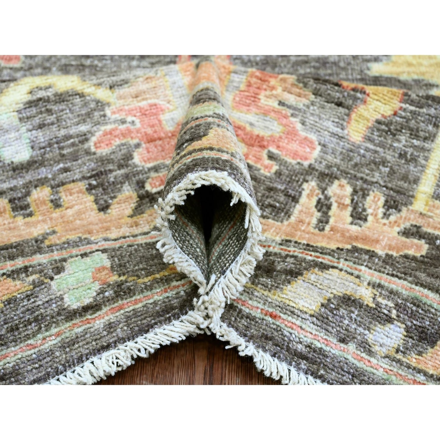 10'X13'5" Brown Afghan Angora Oushak Leaf Design Hand Knotted Wool Rug
