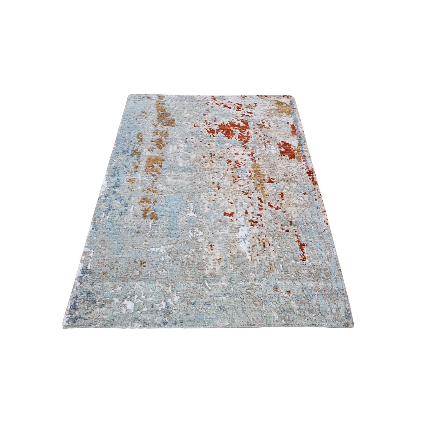 3'2"X5'5" Hi-Low Pile Abstract Design Wool Hand Knotted Rug
