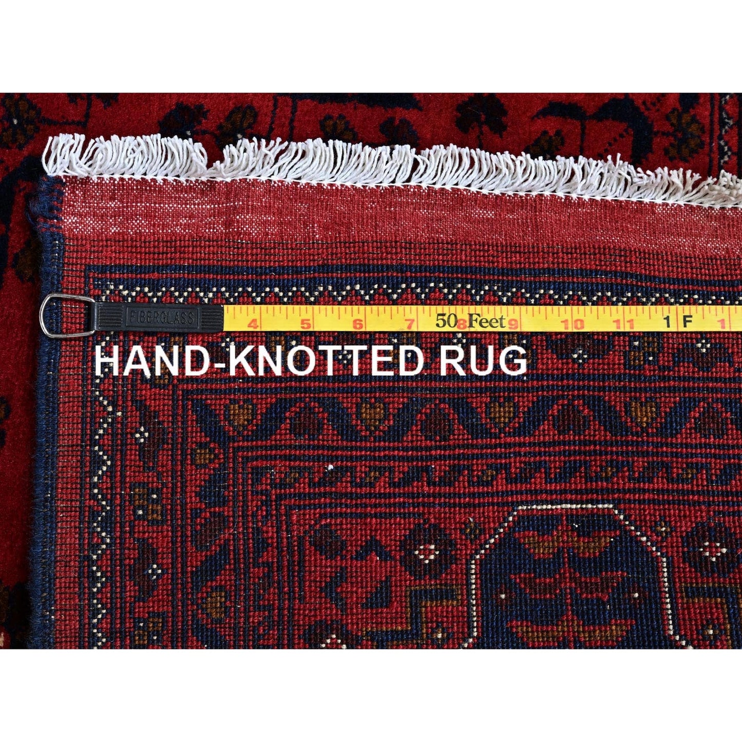 5'X6'4" Red Afghan Khamyab With Tribal Design Pure Wool Hand Knotted Rug