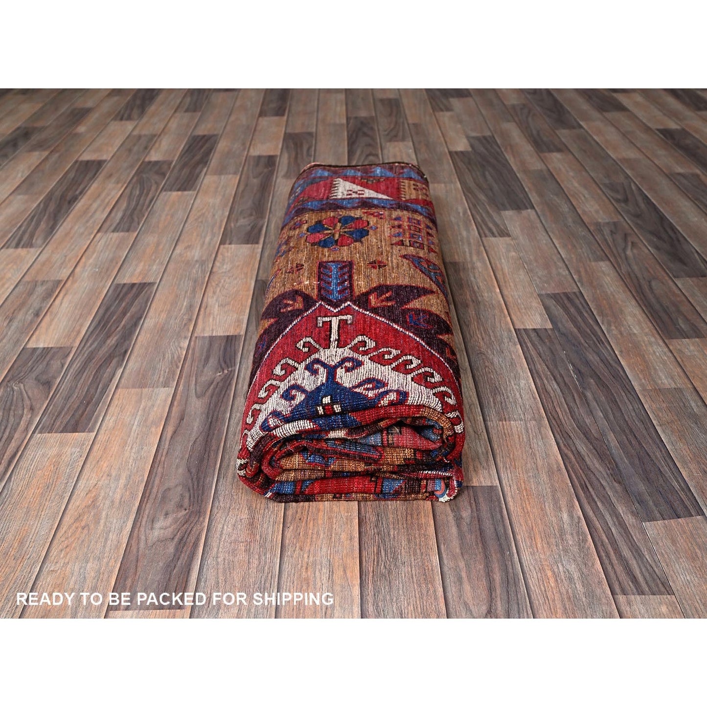 6'1"X8'4" Ochre Brown Afghan Caucasian Design Revival Hand Knotted Wool Rug