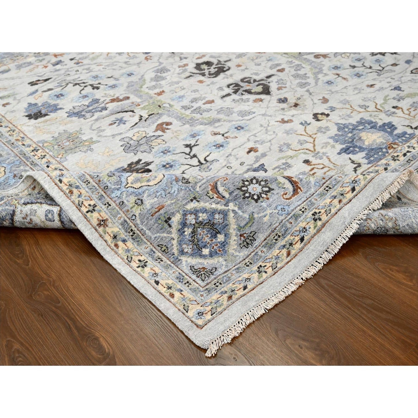 10'X10' Summer Gray Oushak All Over Floral Wool Hand Knotted Square Rug