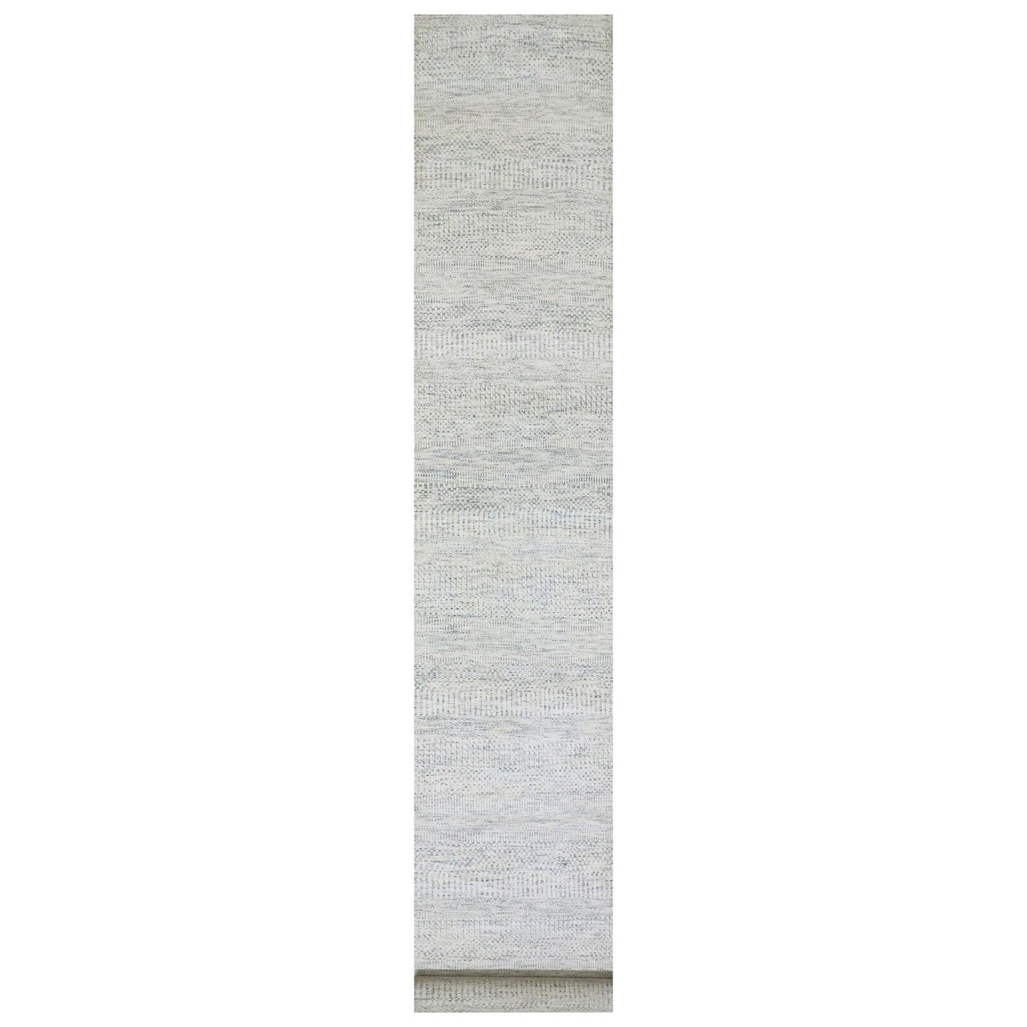 2'5"X21'9" Moonshine Gray Grass Design Undyed Hand Knotted Xl Runner Rug