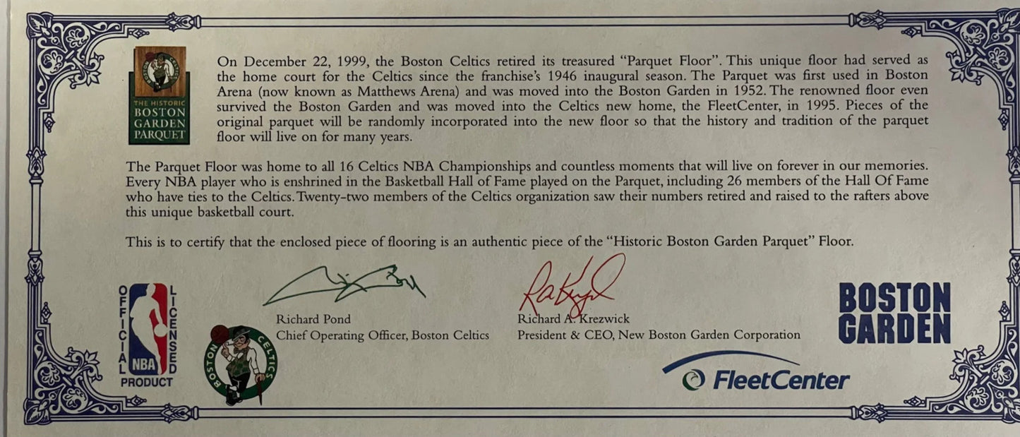 Bill Russell Autographed 6X2 Boston Garden Floor