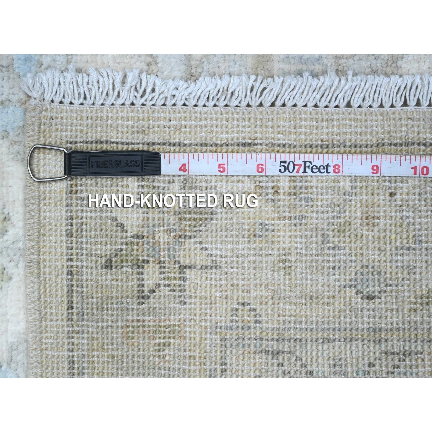 2'8"X19'7" Ivory Hand Knotted White Wash Peshawar All Wool Xl Runner Rug