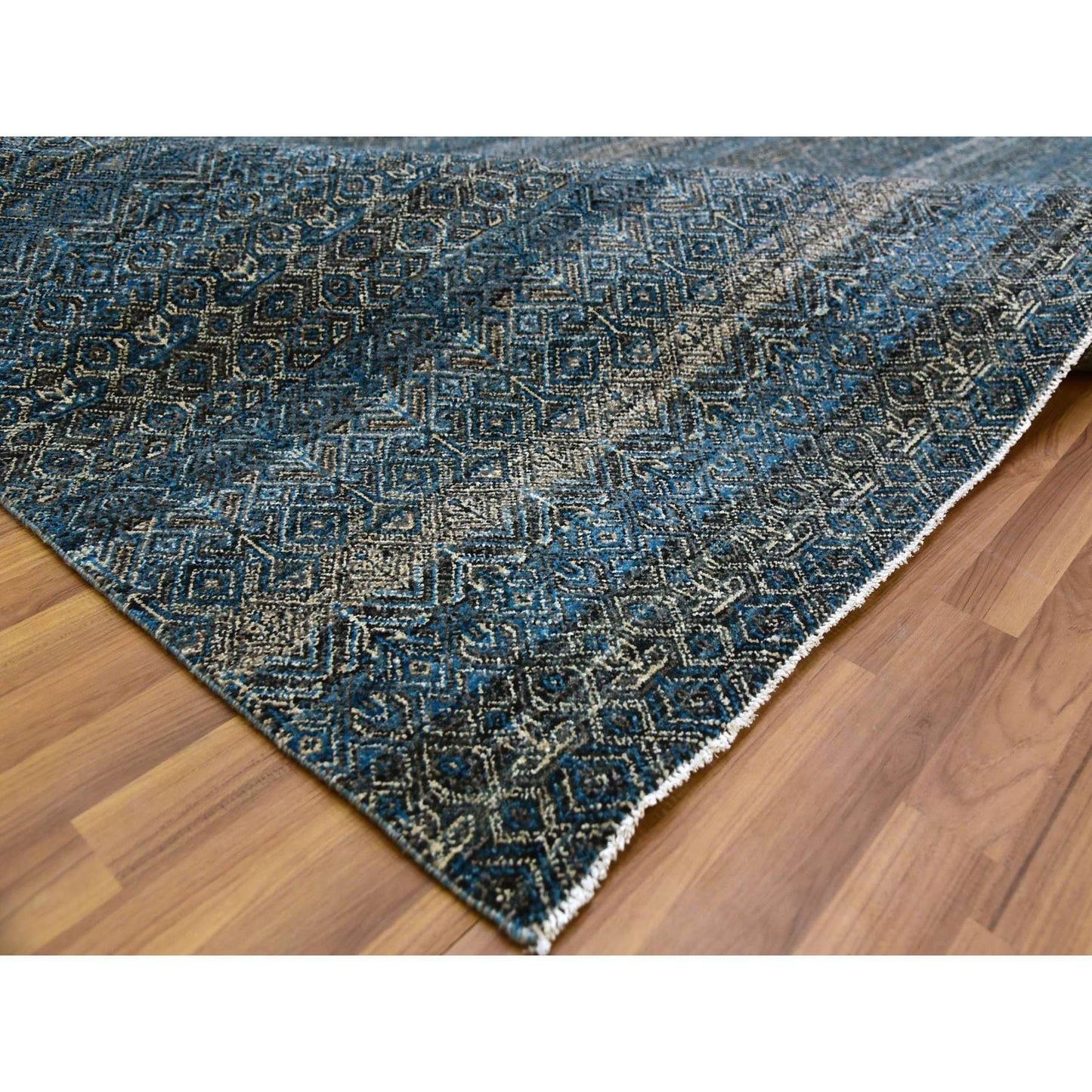10'1"X10'1" Blue Hand Knotted Kohinoor Herrita Design Wool Square Rug