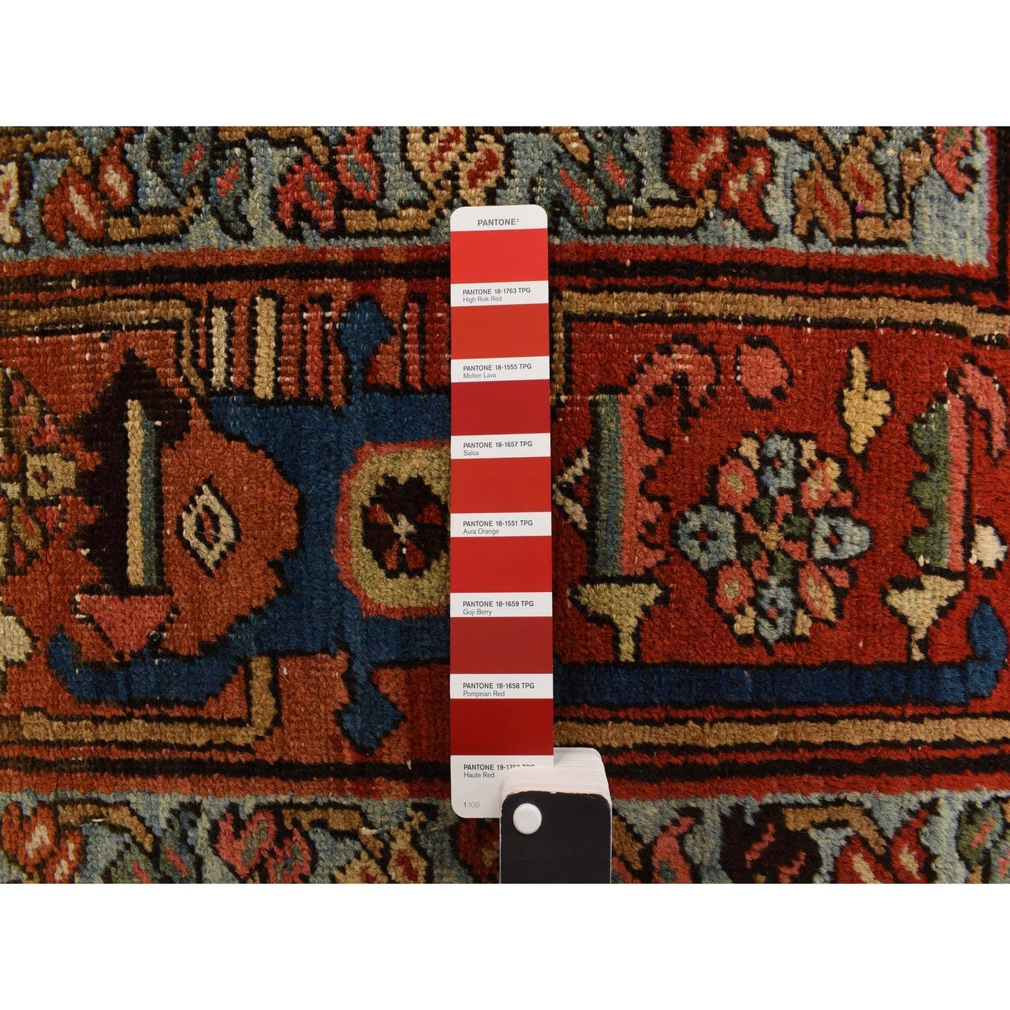 4'6"X5'6" Blue Antique Zoroastrian Heris Wide Serapi Borders Oriental Rug