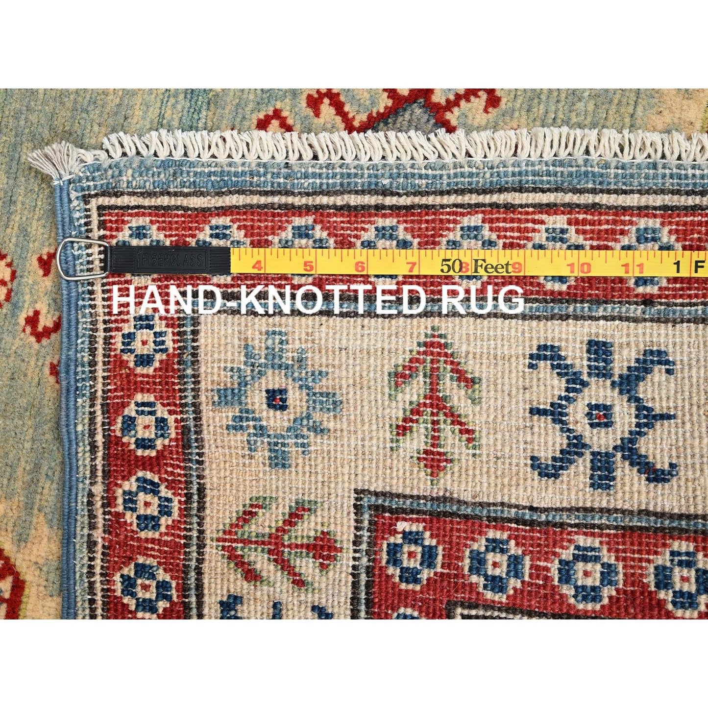 2'9"X13'7" Ivory Kazak With Geometric Design Hand Knotted Rug Wool Runner