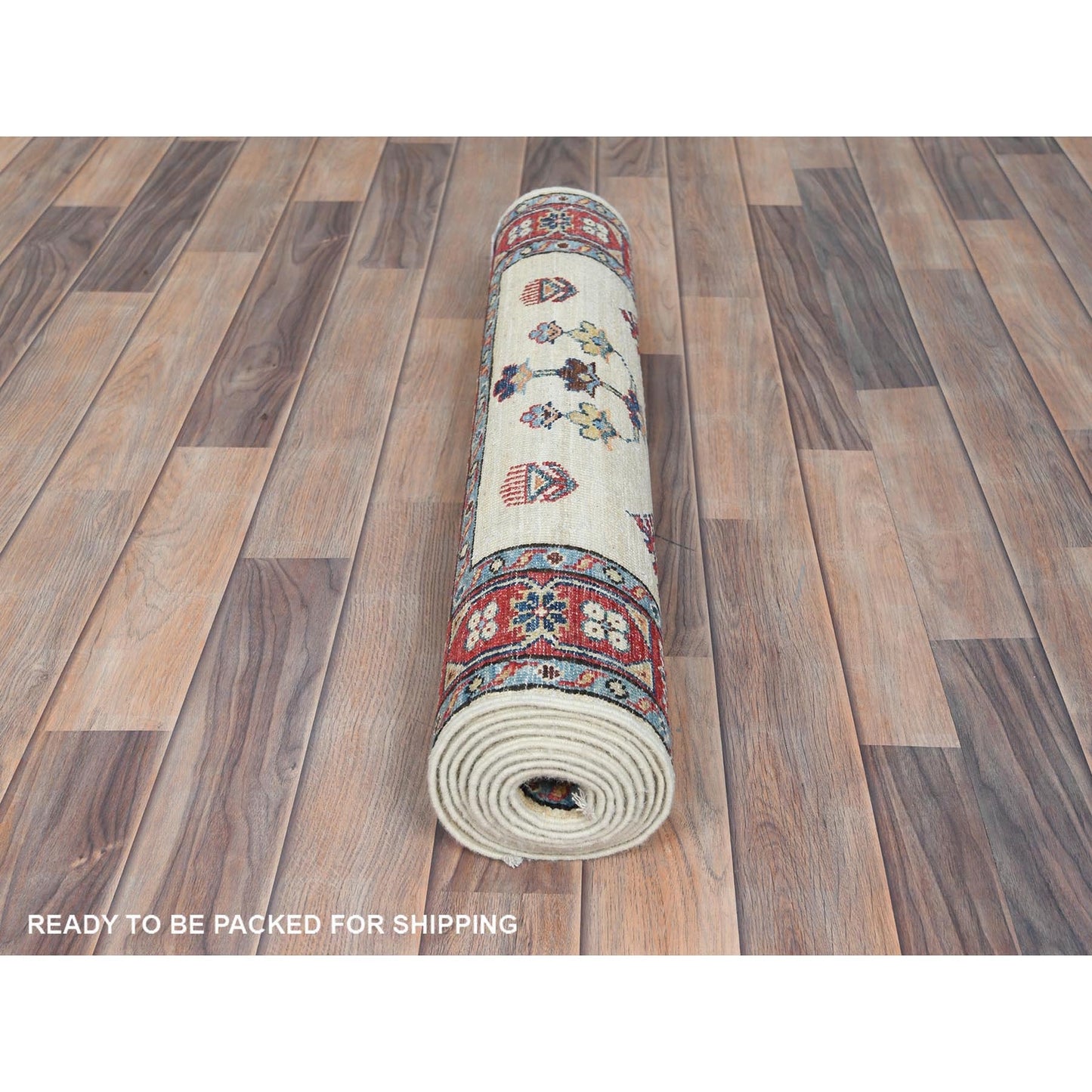 2'7"X8'6" Ivory Soft Wool Hand Knotted Afghan Super Kazak Runner Rug