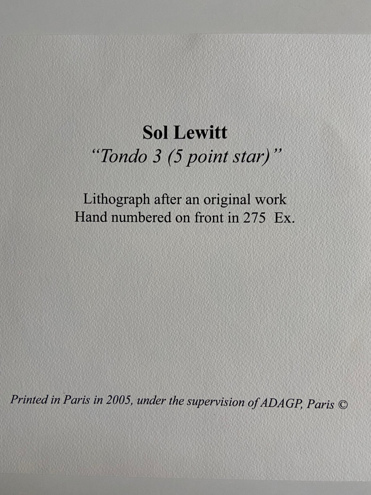 Sol Lewitt Lithograph Coa Numbered In Pencil 275