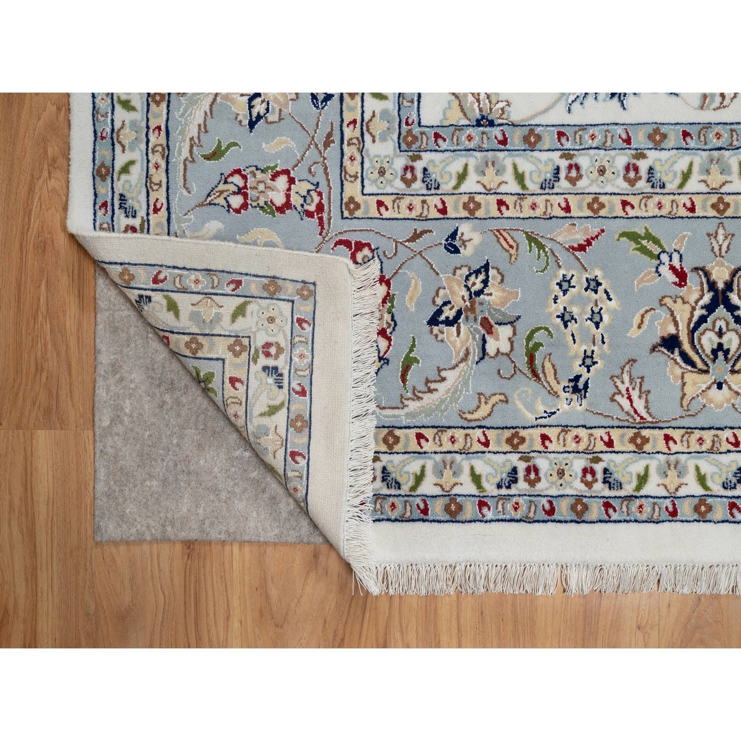 10'2"X10'2" White Nain Flower Motif Wool And Silk Hand Knotted Square Rug