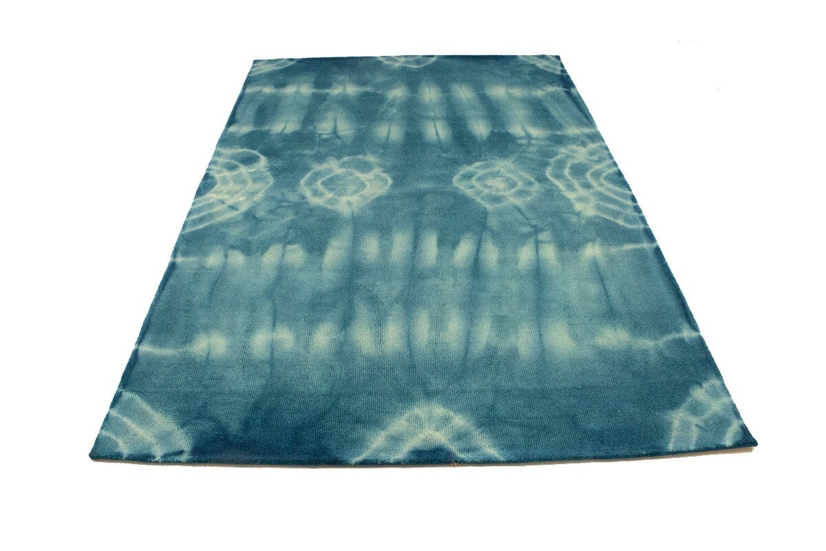 5X8 Ft Hand-Tufted Teal Wool Rug Modern Tie-Dye
