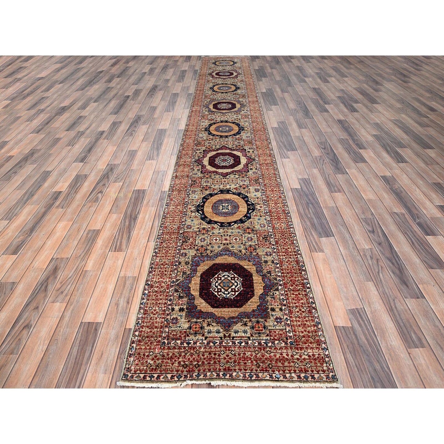 2'7"X15'10" Brown Hand Knotted Wool Mamluk Dynasty Xl Runner Oriental Rug