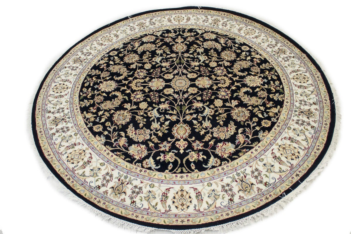 Handmade Indo-Nain Dark Navy Floral Design Round