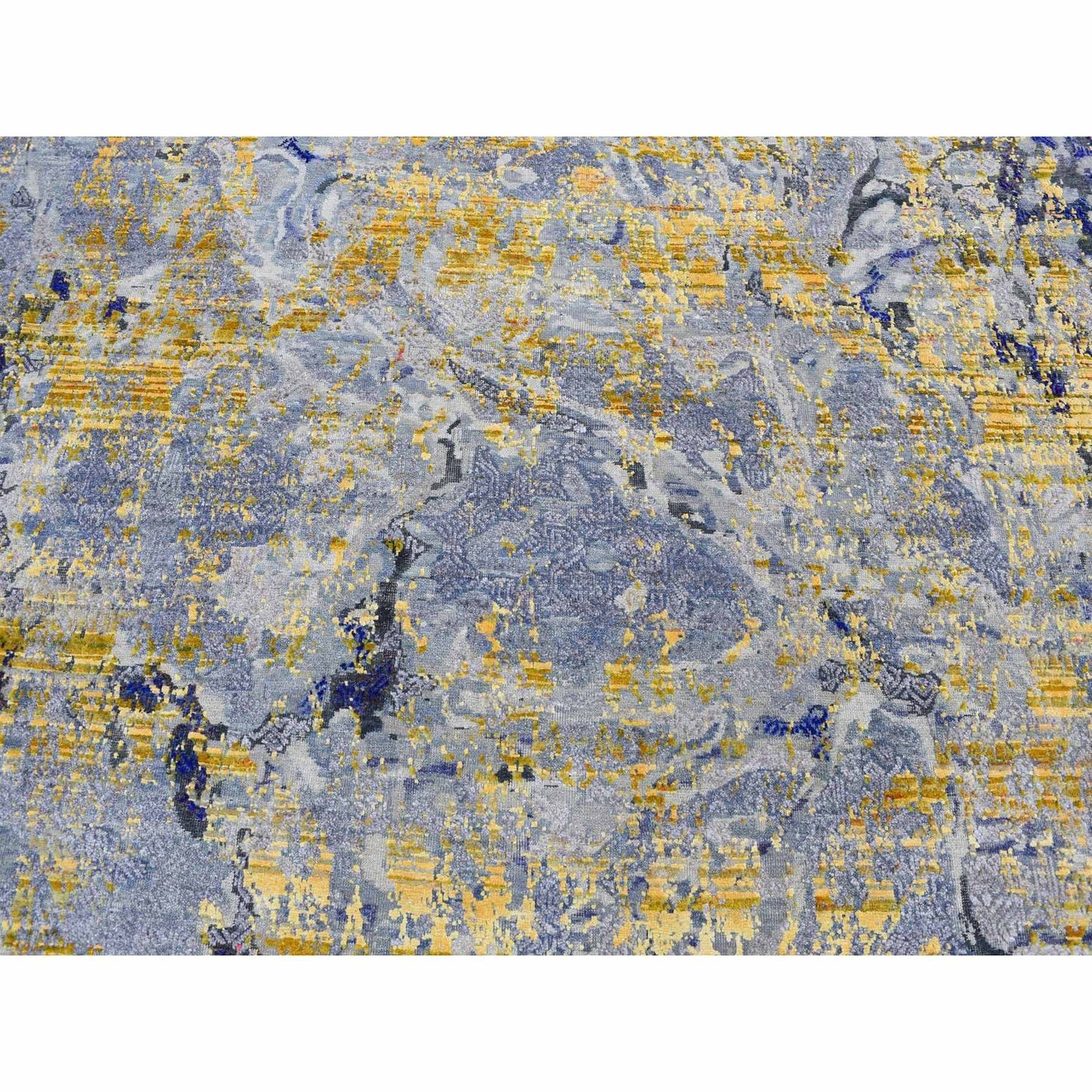 8'10"X12'5" Yellow Modern Design Sari Silk With Wool Hand Knotted Rug