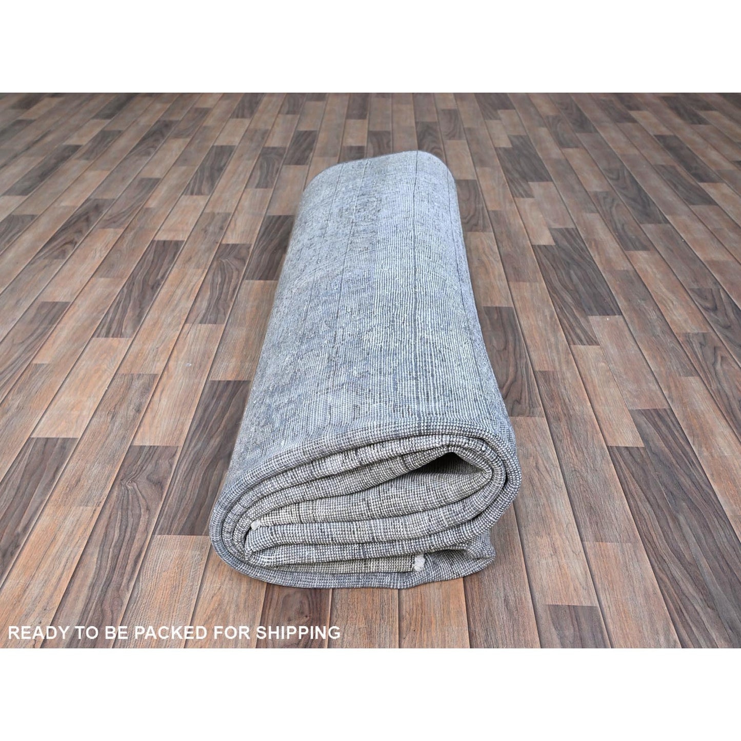 8'10"X12'4" Frost Gray Wool Sheared Low Vintage Hand Knotted Tebraz Rug