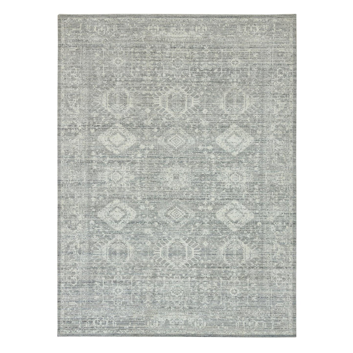9'X12' Cloudy Gray Karajeh Design 100% Wool Hand Loomed Oriental Rug