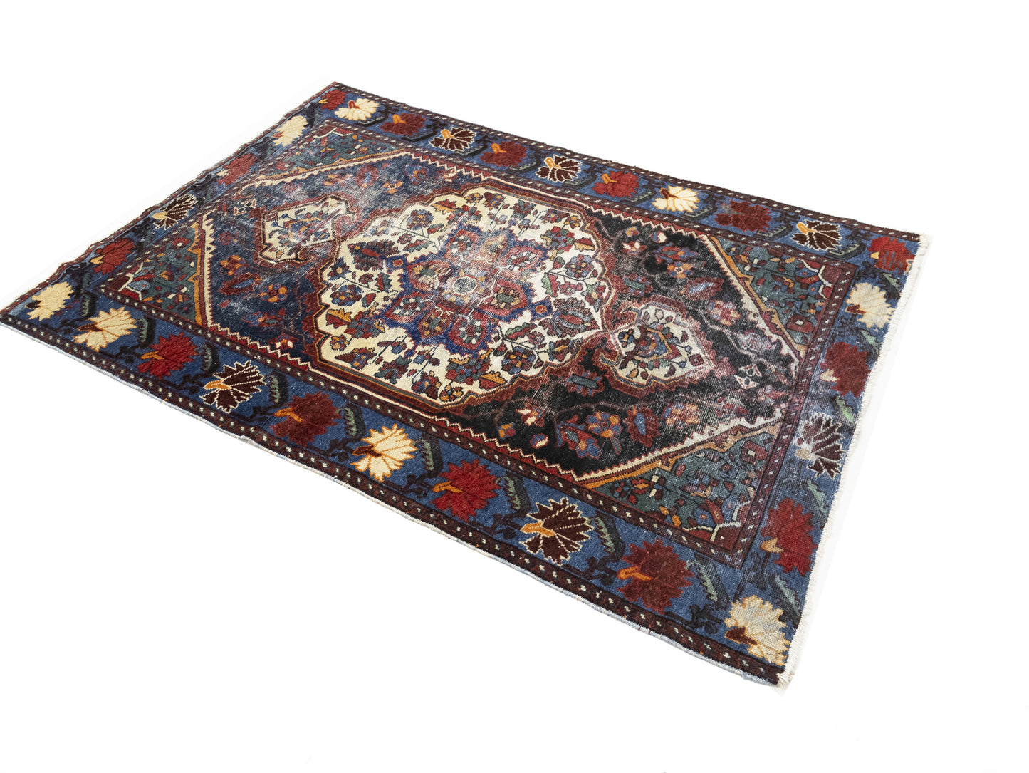 4X6 Ft Semi-Antique Oriental Rug Boho Floral