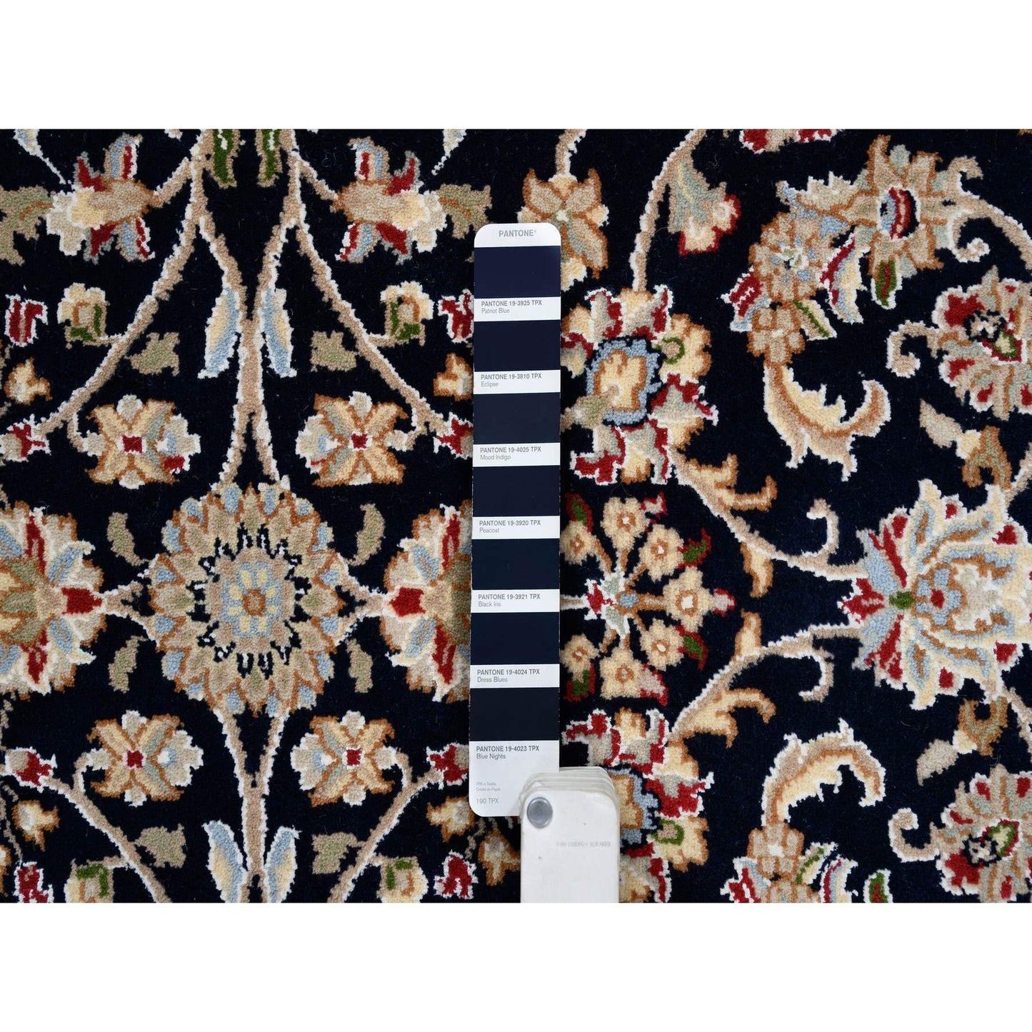 5'X5' Midnight Blue Hand Knotted Nain 250 Kpsi Pure Wool Square Rug