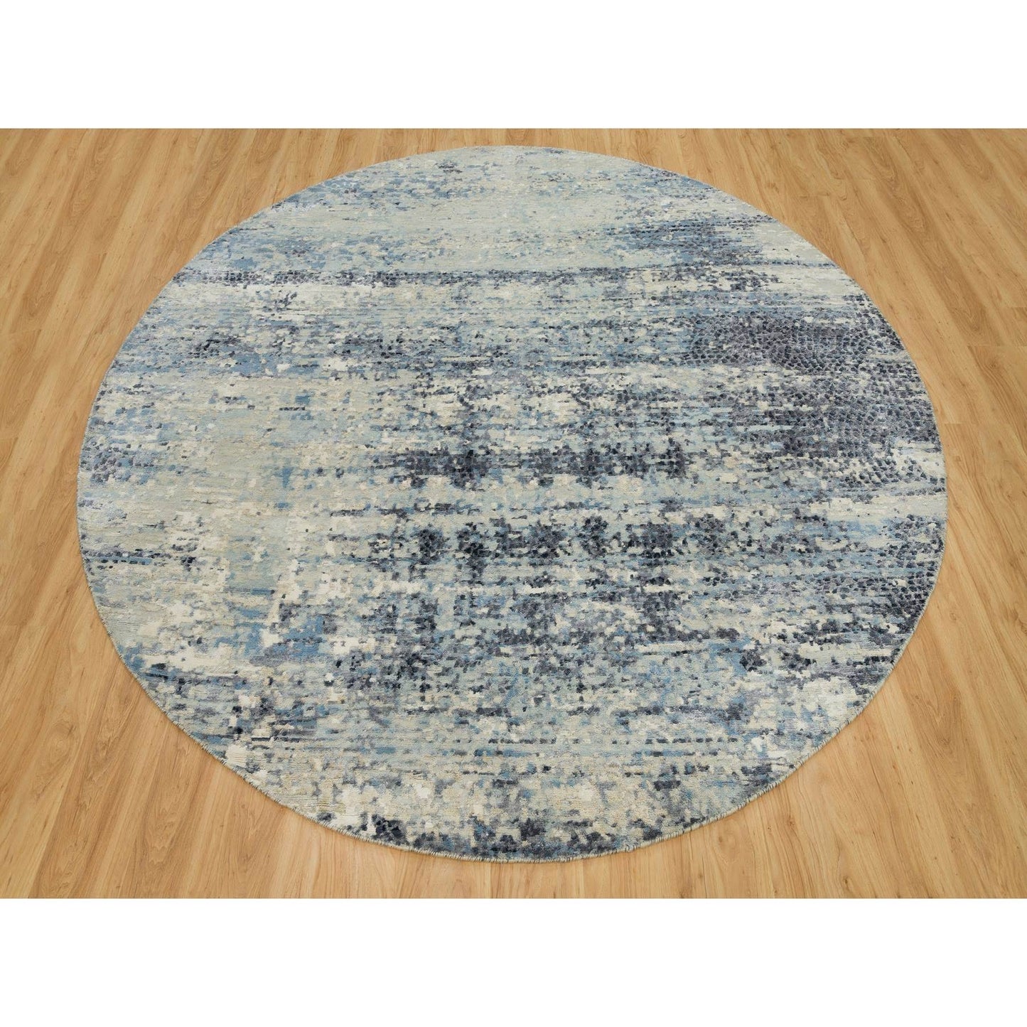 9'X9' Power Gray Wool And Silk Hand Knotted Mosaic Round Oriental Rug