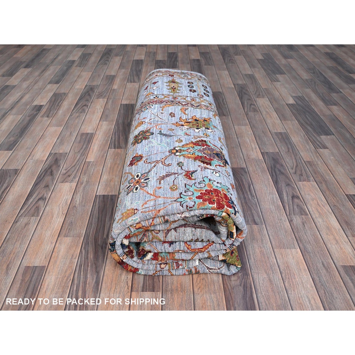 9'2"X12'4" Oxford Gray Wool Hand Knotted Sultani Pomegranate Design Rug