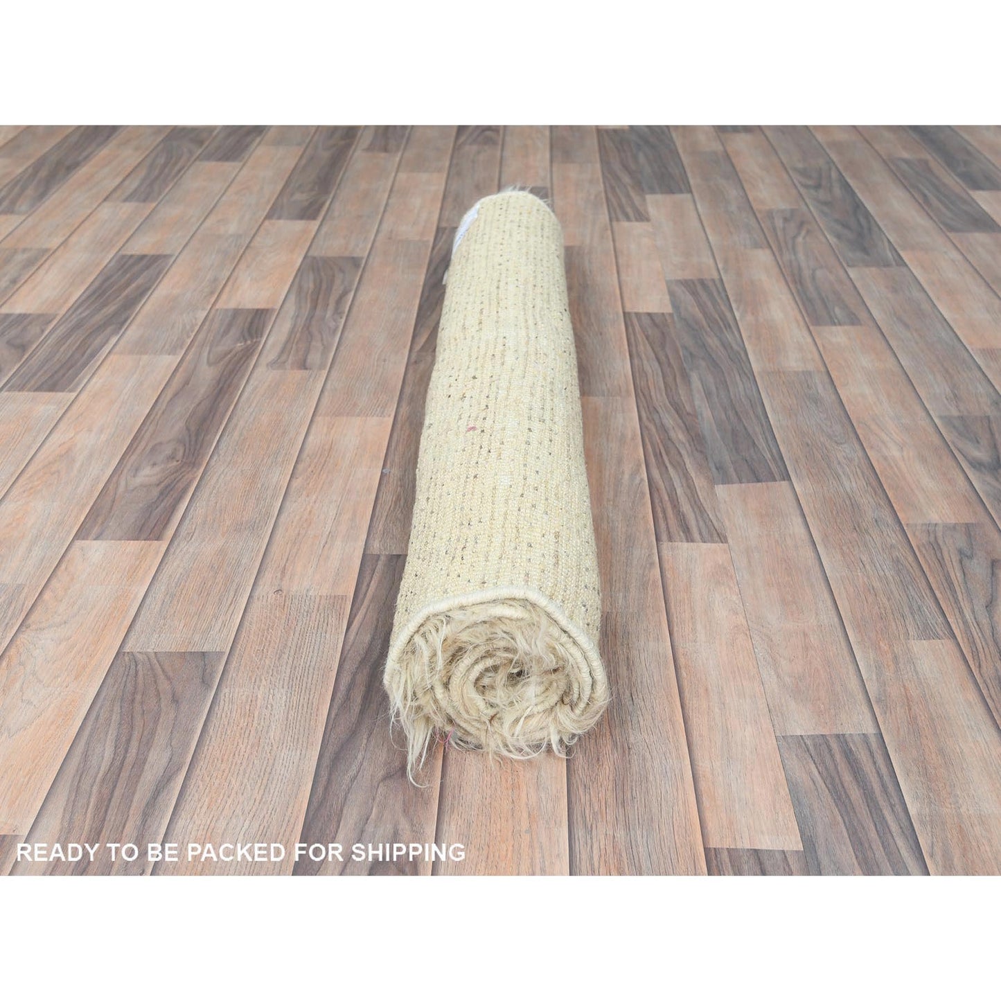 3'1"X5'3" Beige Shaggy Moroccan Undyed Natural Wool Hand Knotted Rug